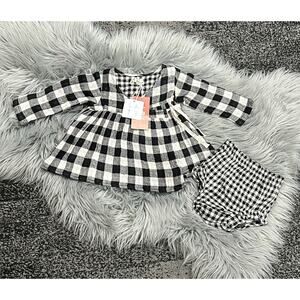 LALI Cleo Black Checkered Cotton Muslin Designed Dress And Bloomer Set 12M ($56)